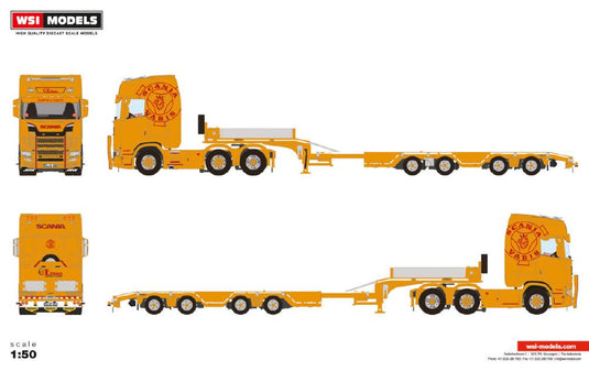 【予約】2024年発売予定EINHAUS; SCANIA S HIGHLINE CS20H 6X2 TWINSTEER BROSHUIS WHEEL WELL SEMI LOWLOADER  4軸 トラック トレーラー/ WSI 1/50建設機械模型　ミニチュア