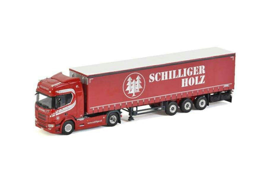 Schilliger Scania R Highline CR20H 4x2 curtain tarpaulin semitrailer 3axle  /WSI  1/50 ミニチュア 建設機械模垁E工事車両