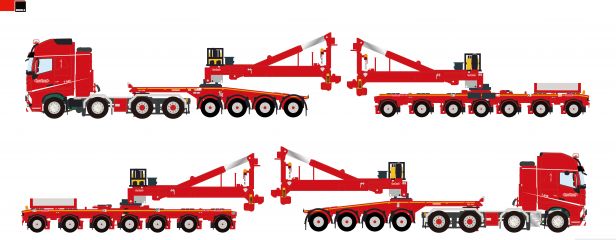 【予約】2015年4-6月以降発売予定ノーテブーム MEGA WINDMILL TRANSPORTER 4+7 + VOLVO FH 8X4 GLOBE XL トラック /WSI　1/50 建設機械模型　ミニカー