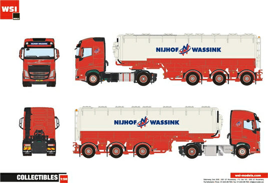 【予約】4-6月以降発売予定Nijhof Wassink Volvo FH4 Globetrotter バルクトレーラー Kipper 3軸 トラック/WSI　1/50 建設機械模型　ミニカー