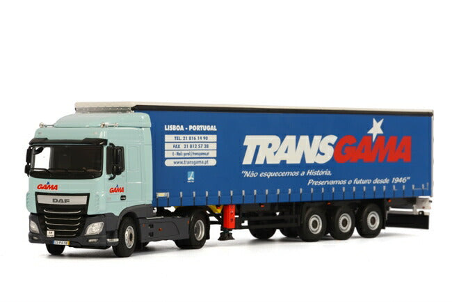 【予約】2016年4-6月以降発売予定Transportes Gama S.A. DAF XF SC カーテンサイダートレーラー 3軸　トラック　/WSI 建設機械模型 工事車両 1/50 ミニチュア
