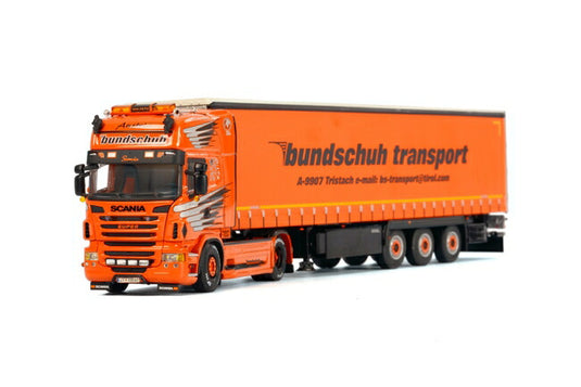 【予約】2016年4-6月以降発売予定Bundschuh SCANIAスカニア R Topline カーテンサイダートレーラー 3軸　/WSI 建設機械模型 工事車両 1/50 ミニチュア