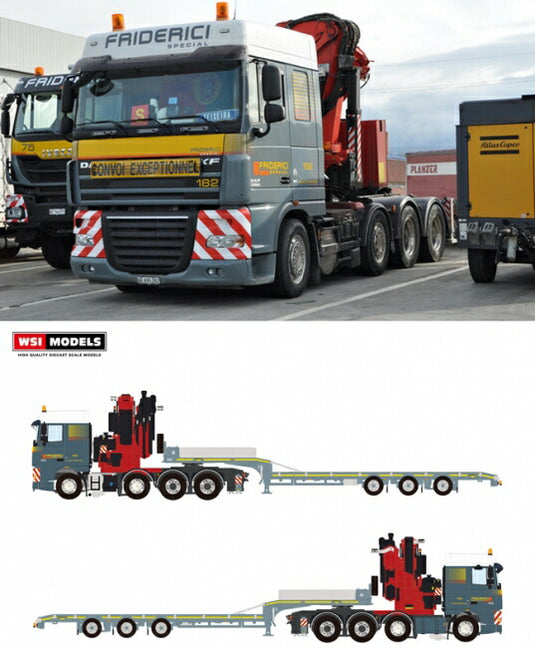 【予約】4-6月以降発売予定Friderici DAF XF 105 SC + Fassi Low Loader Semi 3軸トラック トレーラー　/WSI 建設機械模型 工事車両 1/50 ミニチュア