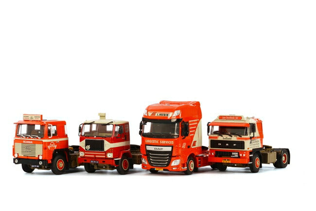 ギャラリービューアに画像をロードする, Heebink Box with 4 Trucks DAF 2800 - DAF XF SSC - Scaniaスカニア 1 - Volvoボルボ F88トラック トラクタヘッド　/WSI 建設機械模型 工事車両 1/50 ミニチュア

