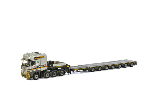 Bloedorn メルセデスベンツアクトロス SLT Giga Space x4 Broshuis SL 100 tonner トレーラー 7軸 トラックトラクタ /WSI  建設機械模型 工事車両 1/50 ミニチュア