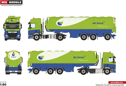 【予約】10-12月以降発売予定De Heus Voeders B.V. DAF CF Space Cab バルクトレーラー Kipper 3軸 トラック /WSI  建設機械模型 工事車両 1/50 ミニチュア