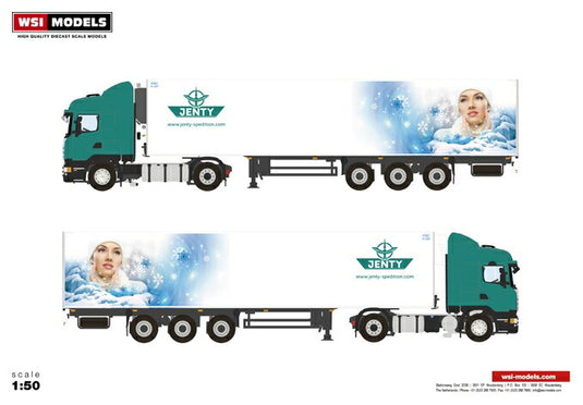 【予約】10-12月以降発売予定Jenty Scania R Streamline Highline リーファートレーラー Thermoking 3軸 トラック /WSI  建設機械模型 工事車両 1/50 ミニチュア