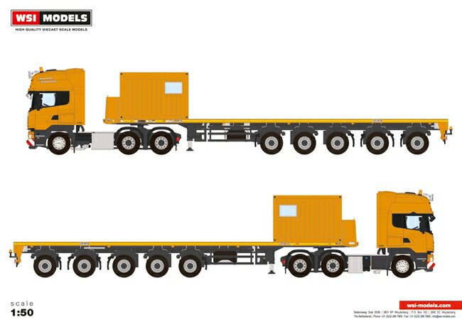 【予約】10-12月以降発売予定Scania R Streamline Topline バラストトレーラー 5軸 + 10 FTコンテナー  /WSI  建設機械模型 工事車両 1/50 ミニチュア