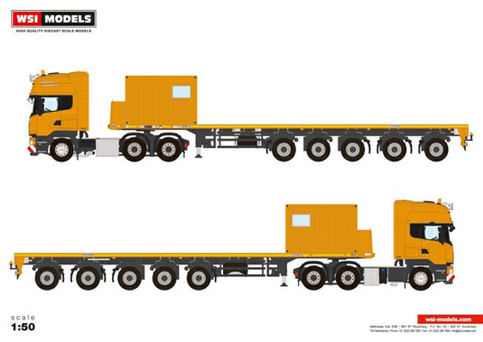 【予約】10-12月以降発売予定Scania R Streamline Topline バラストトレーラー 5軸 + 10 FTコンテナー  /WSI  建設機械模型 工事車両 1/50 ミニチュア