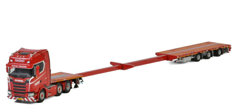 ギャラリービューアに画像をロードする, KNT Red Line Noteboom SCANIA S HIGHLINE CS20H 6x2 MEGATRAILER FLATBED - 3軸 トラックトレーラー /建設機械模型 工事車両 WSI 1/50 ミニチュア
