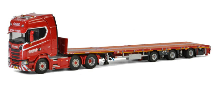 KNT Red Line Noteboom SCANIA S HIGHLINE CS20H 6x2 MEGATRAILER FLATBED - 3軸 トラックトレーラー /建設機械模型 工事車両 WSI 1/50 ミニチュア