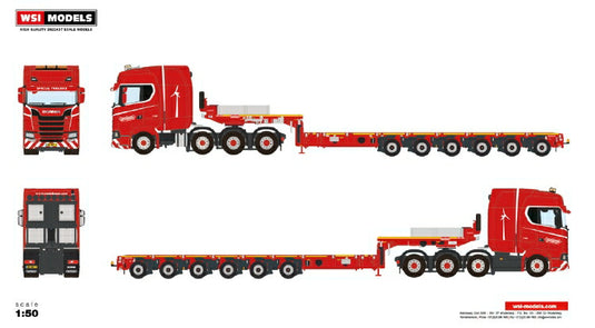 【予約】6-8月以降発売予定KNT Red Line SCANIA S HIGHLINE CS20H 8x4 MCO PX - 6軸トレーラー/建設機械模型 工事車両 WSI 1/50 ミニチュア