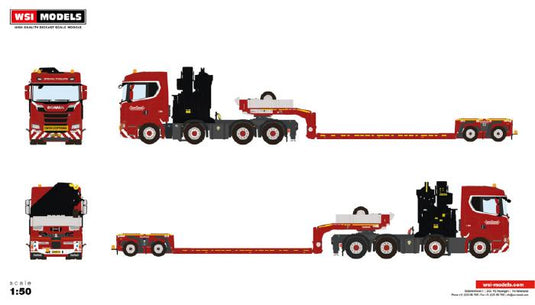 【予約】12月以降発売予定Nooteboom Red Line; SCANIA R NORMAL CR20N 8X4 NOOTEBOOM EURO-PX LOW LOADER - 2軸 + PALFINGER PK 150002 SH WITH JIB トラック トレーラー/建設機械模型 工事車両 WSI 1/50 ミニチュア