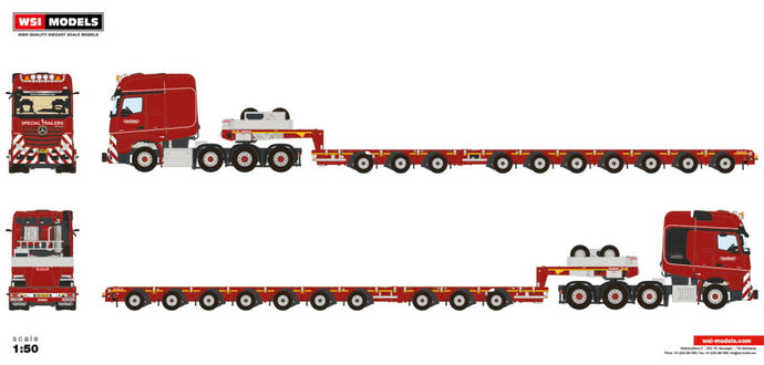 NOOTEBOOM  メルセデス・ベンツアクトロス MP5 SLT GIGA SPACE 8X4 MANOOVR - 3+7 AXLE /WSI トラック トラクタ 1/50 建設機械模型 ミニチュア ミニカー